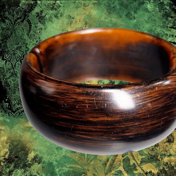 Rustic Radiance Hinged Cuff Bracelet Plastic Brown & Amber Magnetic Clasp Bangle - Picture 9 of 14